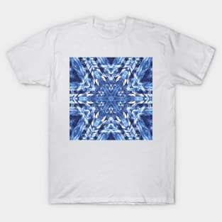 geometric creative pattern and design hexagonal kaleidoscopic style in shades of BLUE T-Shirt